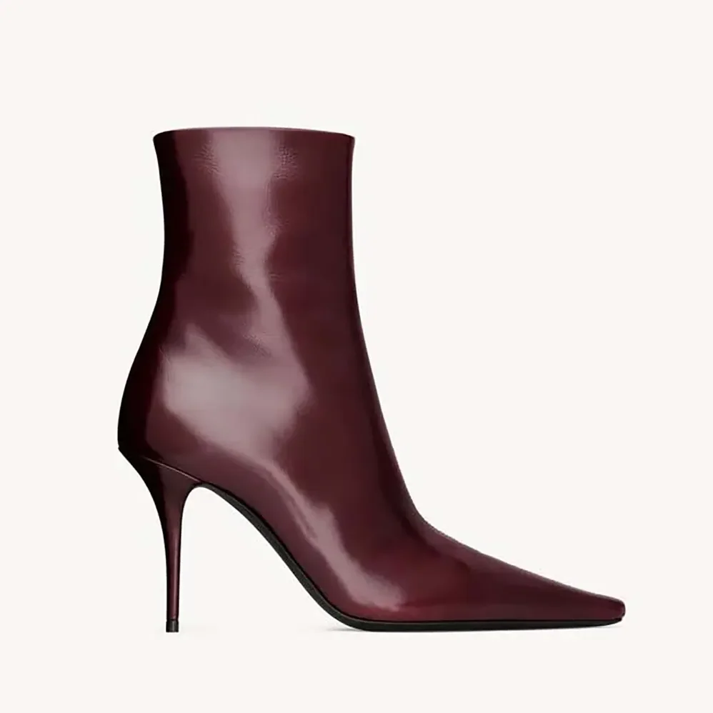 Saint Laurent YSL Ashley Booties In Smooth Leather Bordeaux for Women