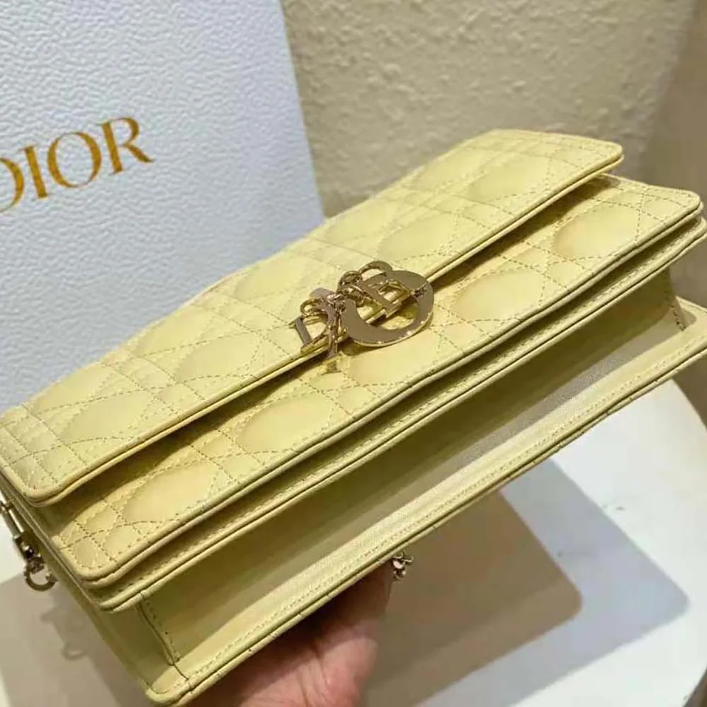Dior Miss Dior Top Handle Bag Pastel Yellow Cannage Lambskin for Women
