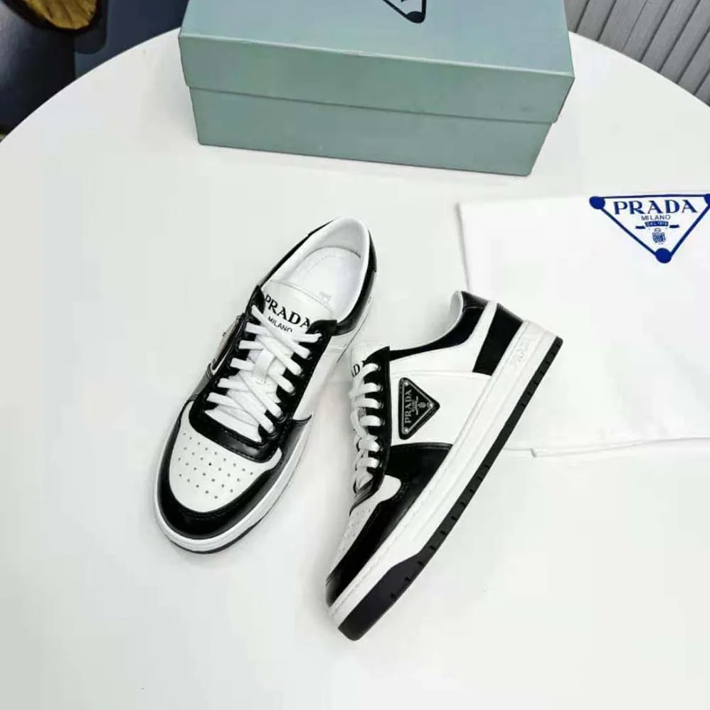 Prada Downtown Leather Sneakers for Women in White