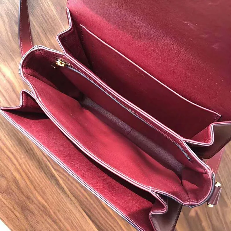 Celine Medium Triomphe Bag in Shiny Calfskin for Women in Maroon