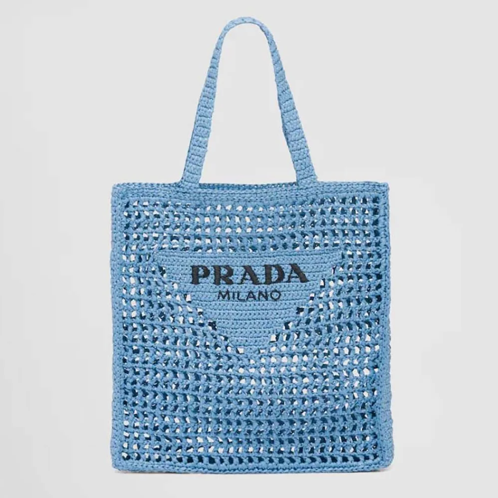 Prada Raffia Tote Bag with A Soft for Women in Blue