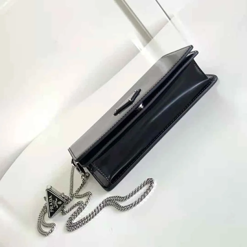 Prada Brushed Leather Shoulder Bag for Women in Black