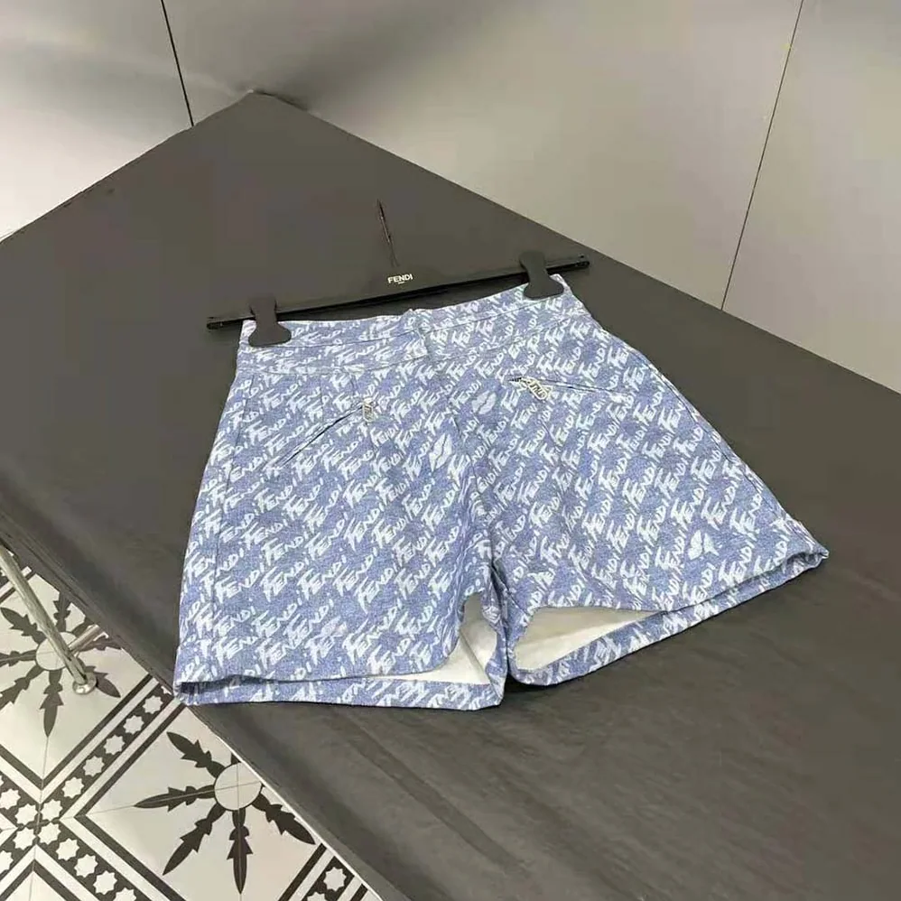 Fendi Light Blue Chambray Shorts for Women