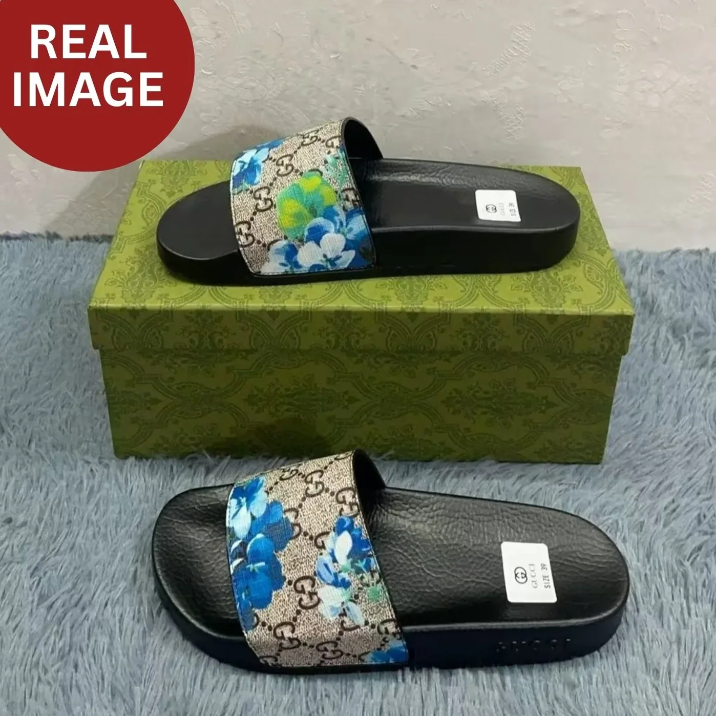 Gucci Slides Bloom Print Blue for Women