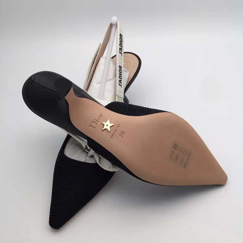 Dior Slingback Black Technical Fabric J'Adior Ribbon 6.5 CM Shoes Black for Women