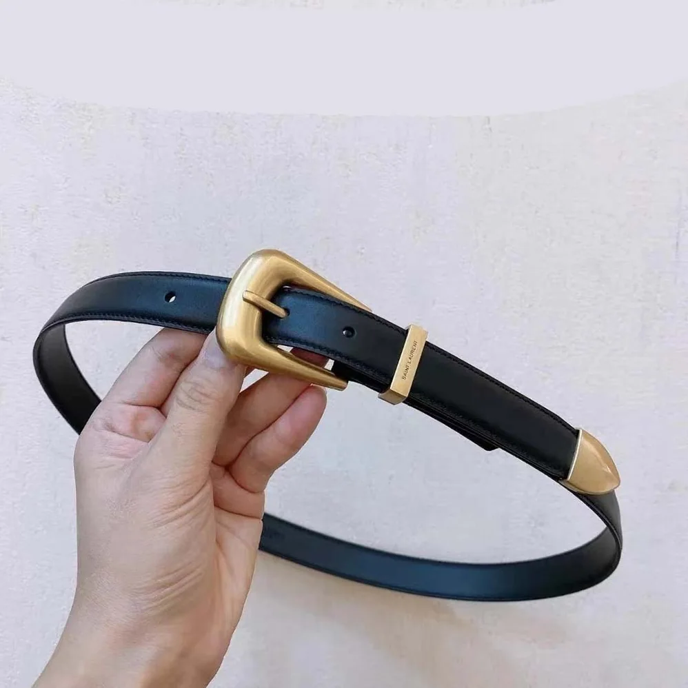 Saint Laurent YSL Folk Buckle Belt in Brushed Leather for Women