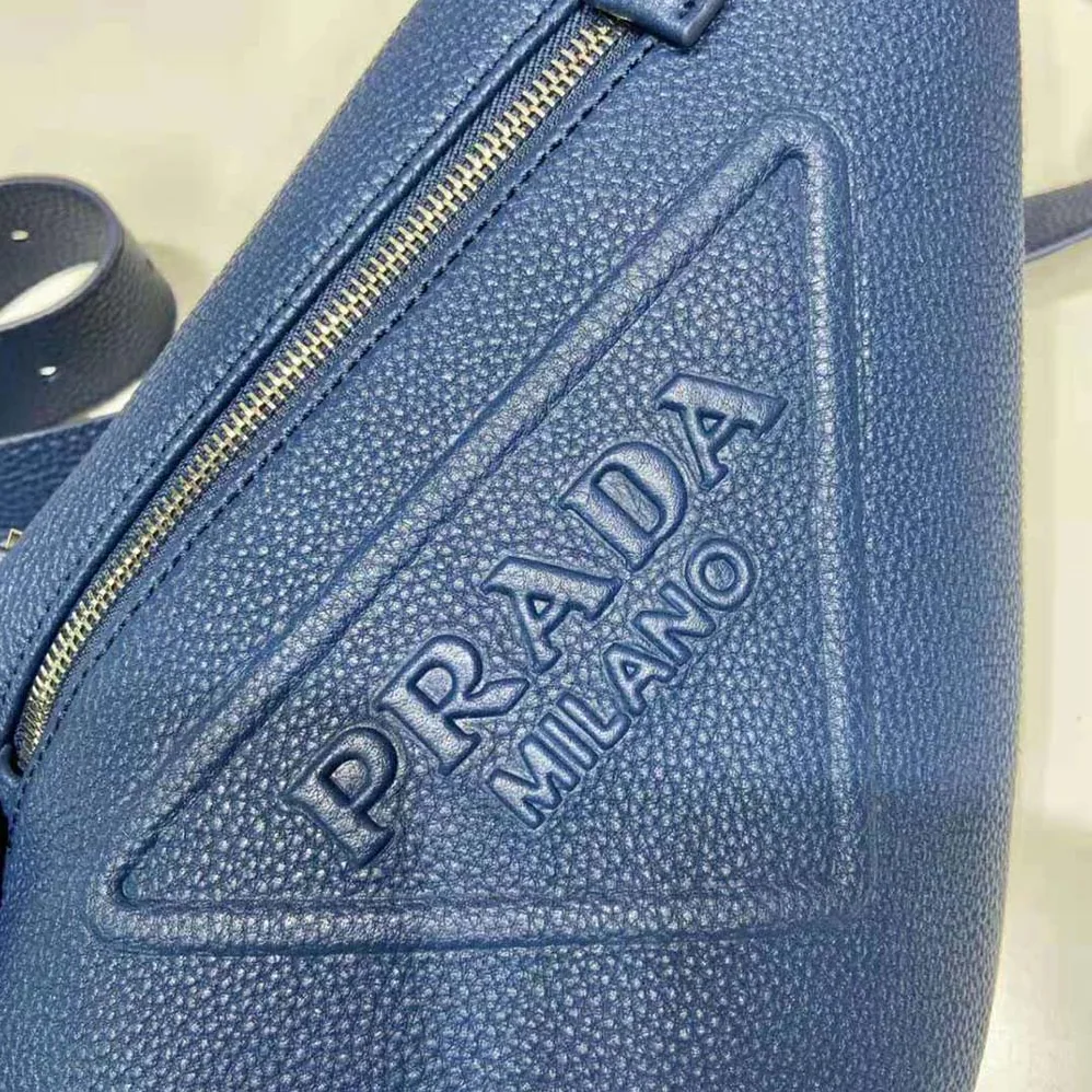 Prada Cross Leather Bag wite Logo-Print Re-Nylon lining for Men in Navy