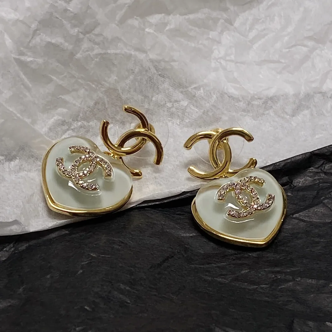 Love Heart Double C Earrings Gold