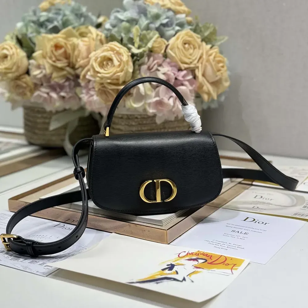 Dior Small 30 Montaigne Avenue Top Handle Bag Black Ribbed Calfskin for Women Dior Small 30 Montaigne Avenue Top Handle Bag Black Ribbed Calfskin for Women