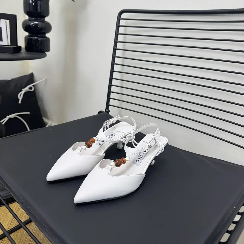 Jimmy Choo Lauri 50 Latte Mix Nappa Leather Slingbacks with Beads for Women in White Jimmy Choo Lauri 50 Latte Mix Nappa Leather Slingbacks with Beads for Women in White