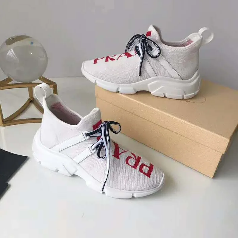 Prada Shoes Knit Sneakers 15mm Heel for Women in White
