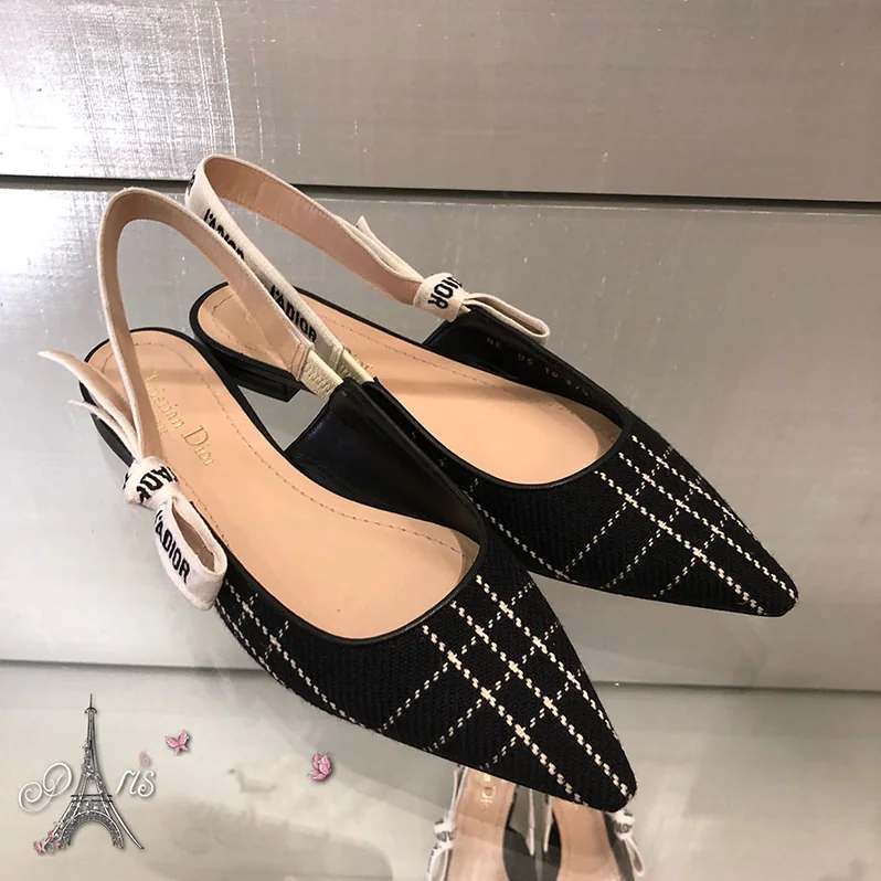 Dior J'Adior Tartan Wool Ballet Pump 10mm Heel for Women in Black