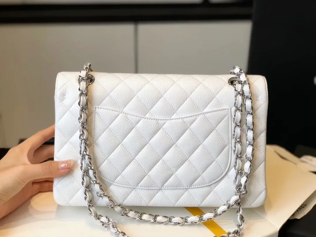Chanel Classic Flap Bag Medium Crossbody in White Silver Hardware Chanel Classic Flap Bag Medium Crossbody in White Silver Hardware