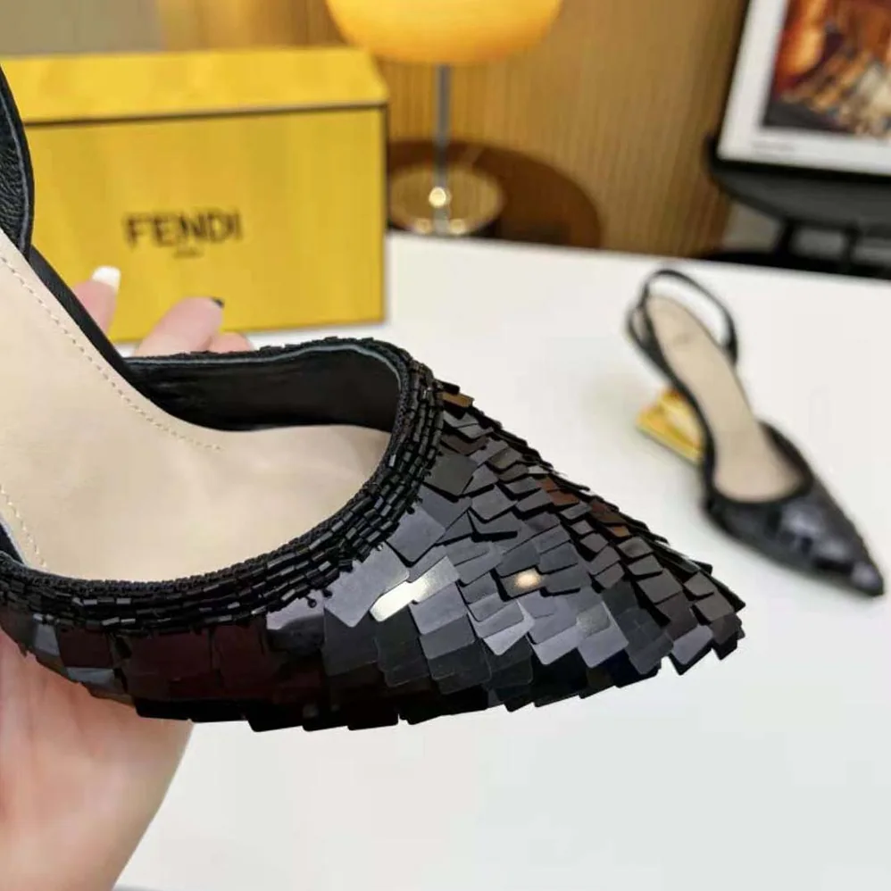 Fendi Colibrì Lite Black Sequin High for Women in heeled Slingbacks Fendi Colibrì Lite Black Sequin High for Women in heeled Slingbacks