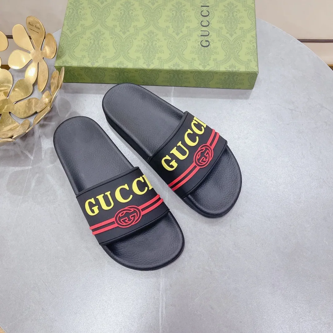 Gucci Logo Rubber Slide Black Red And Yellow for Men Gucci Logo Rubber Slide Black Red And Yellow for Men
