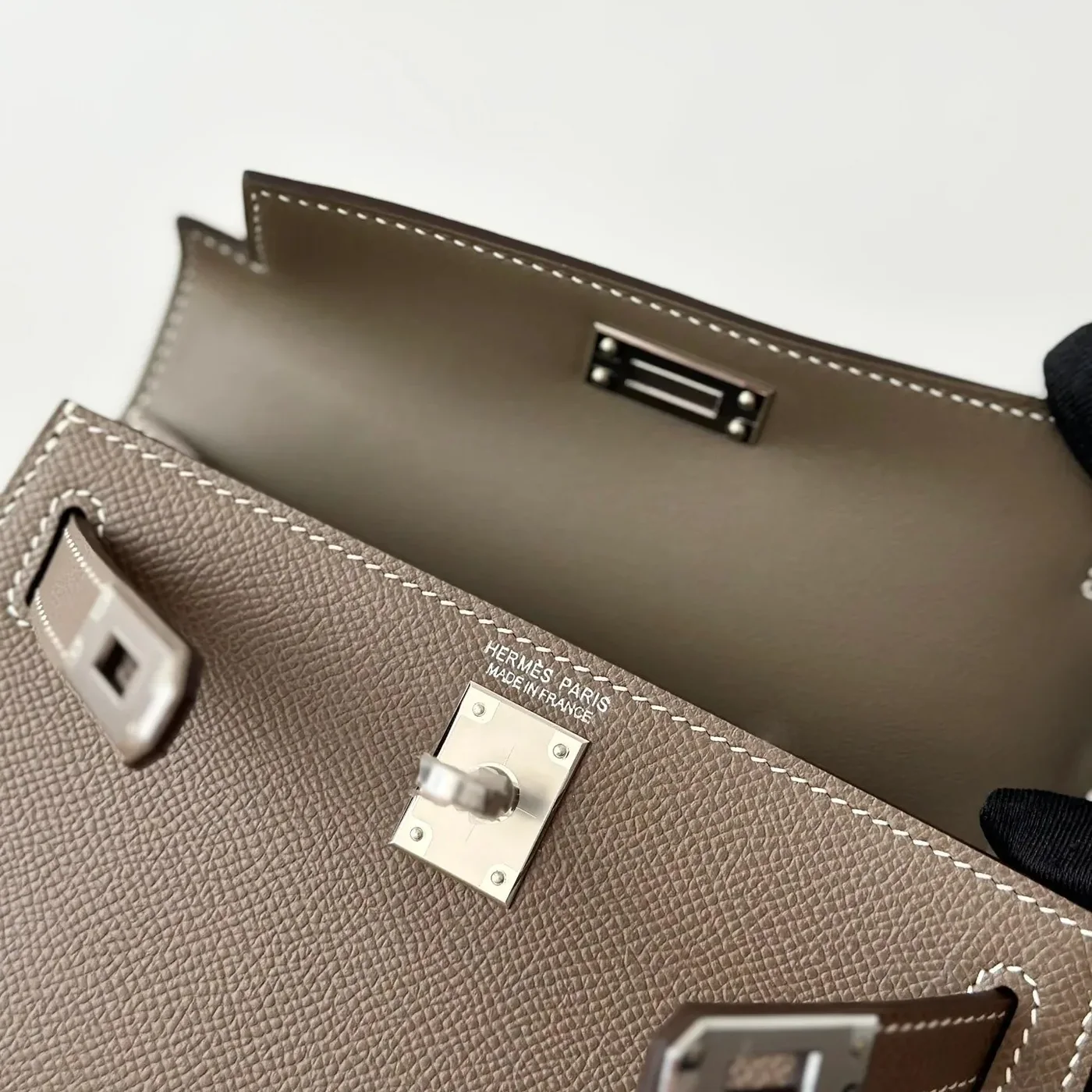 Hermes Kelly Mini Top Handle Bag in Etoupe Epsom Palladium Hardware