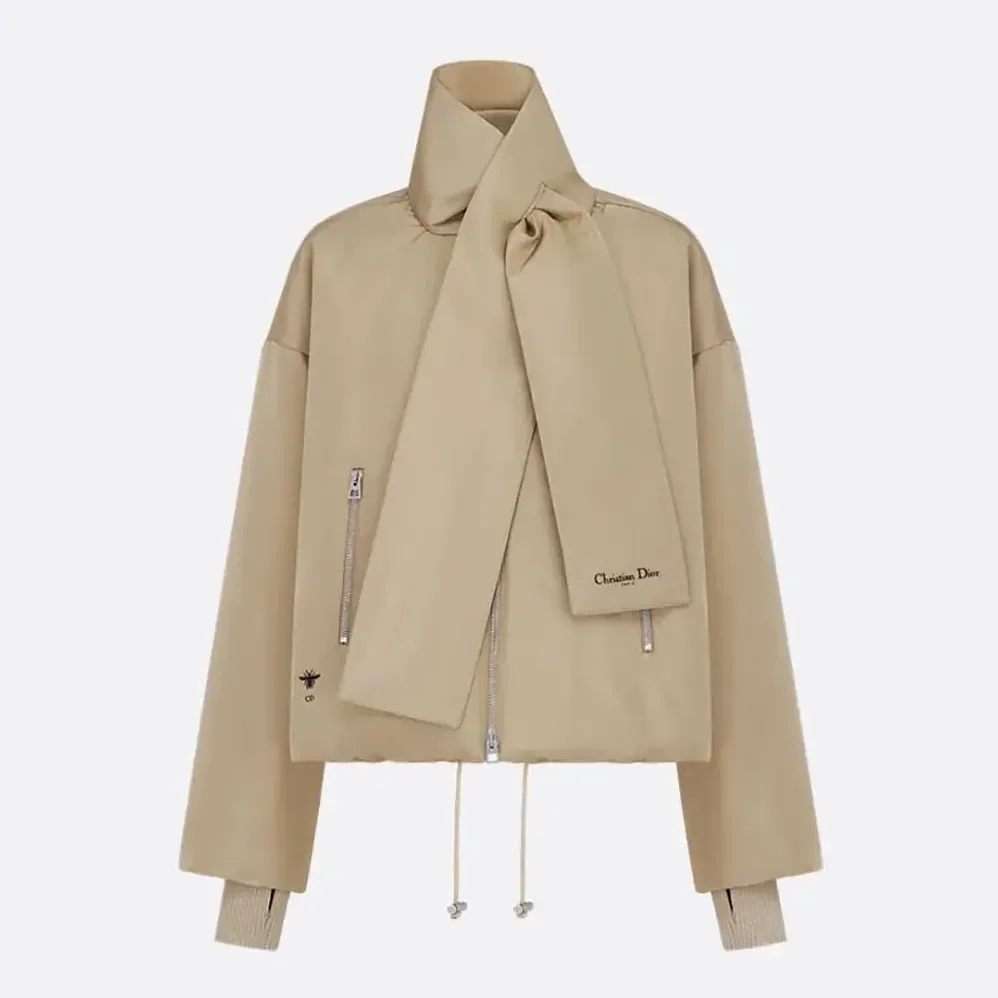 Dior Jacket with Scarf Collar Beige Padded Silk Faille for Women