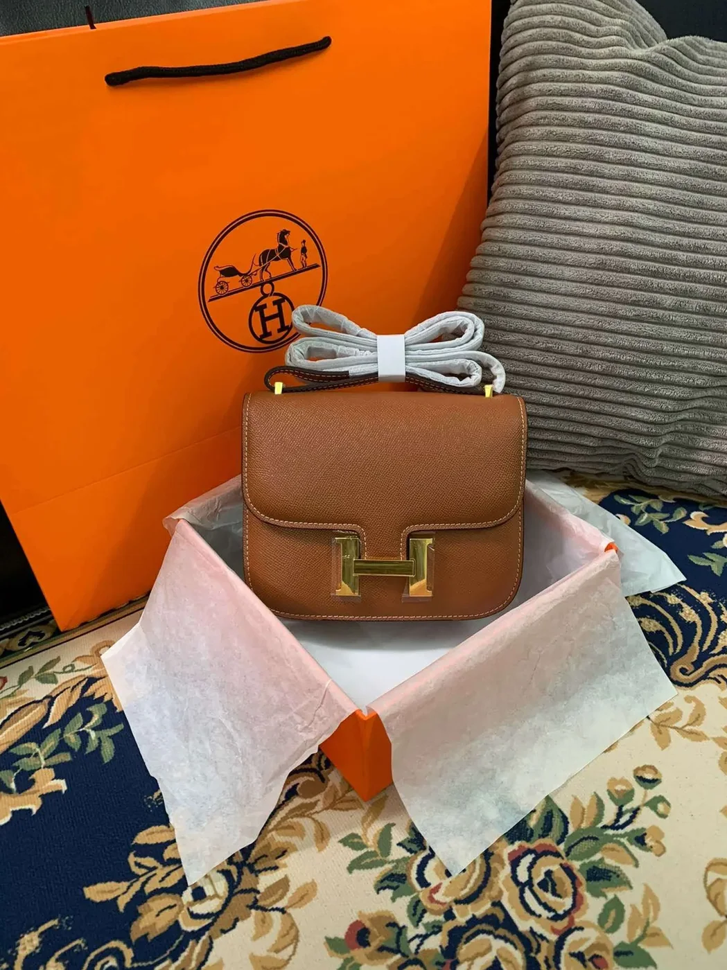 Hermes Constance Black in Brown/Khaki Green/White /
