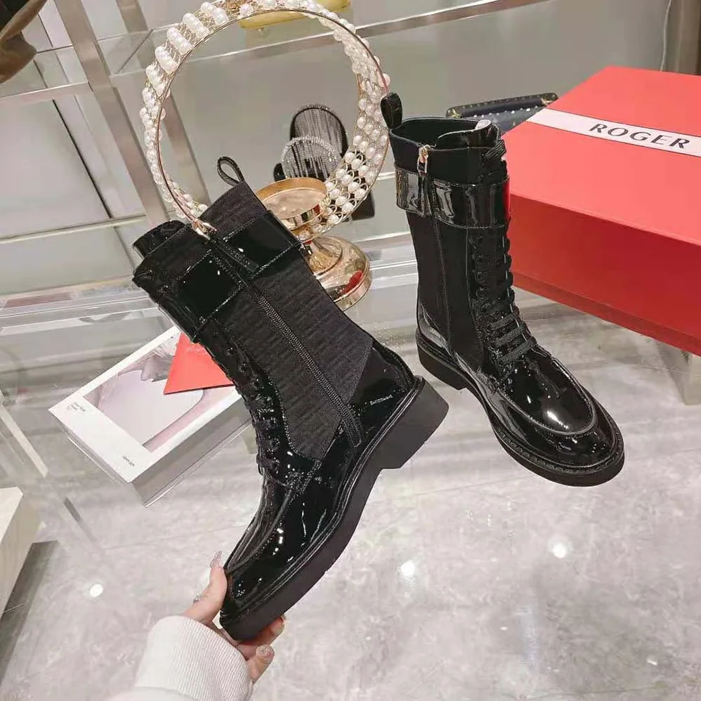 Roger Vivier Viv' Rangers Strass Buckle Boots in Fabrics for Women in Black Roger Vivier Viv' Rangers Strass Buckle Boots in Fabrics for Women in Black