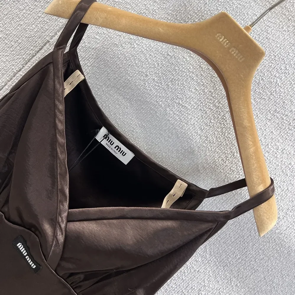 Miu Miu Long Satin Dress for Women in Brown Miu Miu Long Satin Dress for Women in Brown