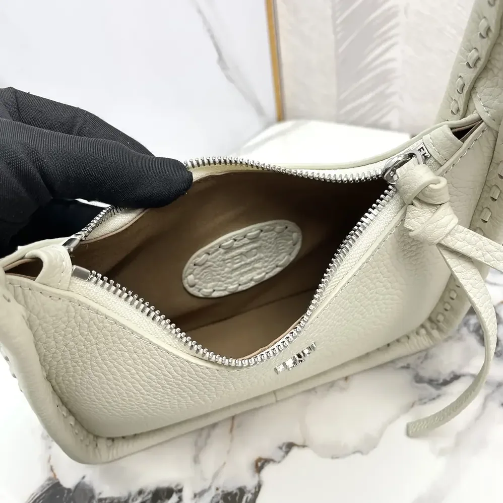 Fendi Mini Fendessence Small Ice White Selleria Bag with 264 Hand for Women in sewn Topstitches