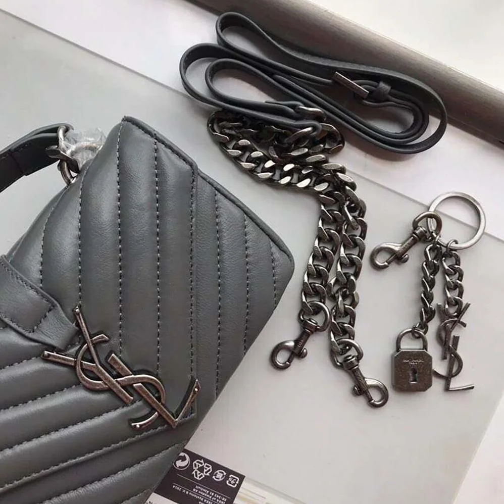 Saint Laurent YSL Classic Medium College Bag Matelasse Leather in Grey