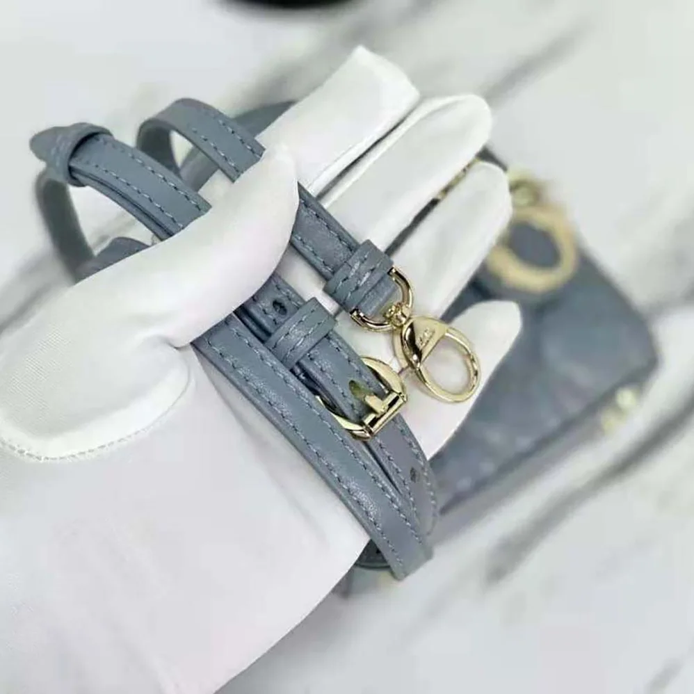 Dior Micro Lady Dior Bag Cloud Blue Cannage Lambskin for Women