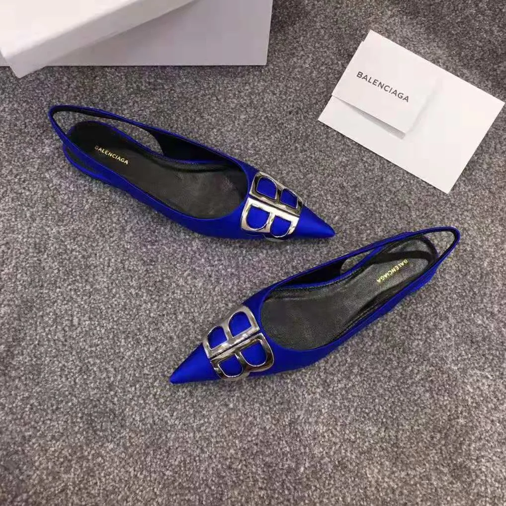 Balenciaga BB Flat Slingback Ballerina Electric Blue Stretch Satin for Women Balenciaga BB Flat Slingback Ballerina Electric Blue Stretch Satin for Women