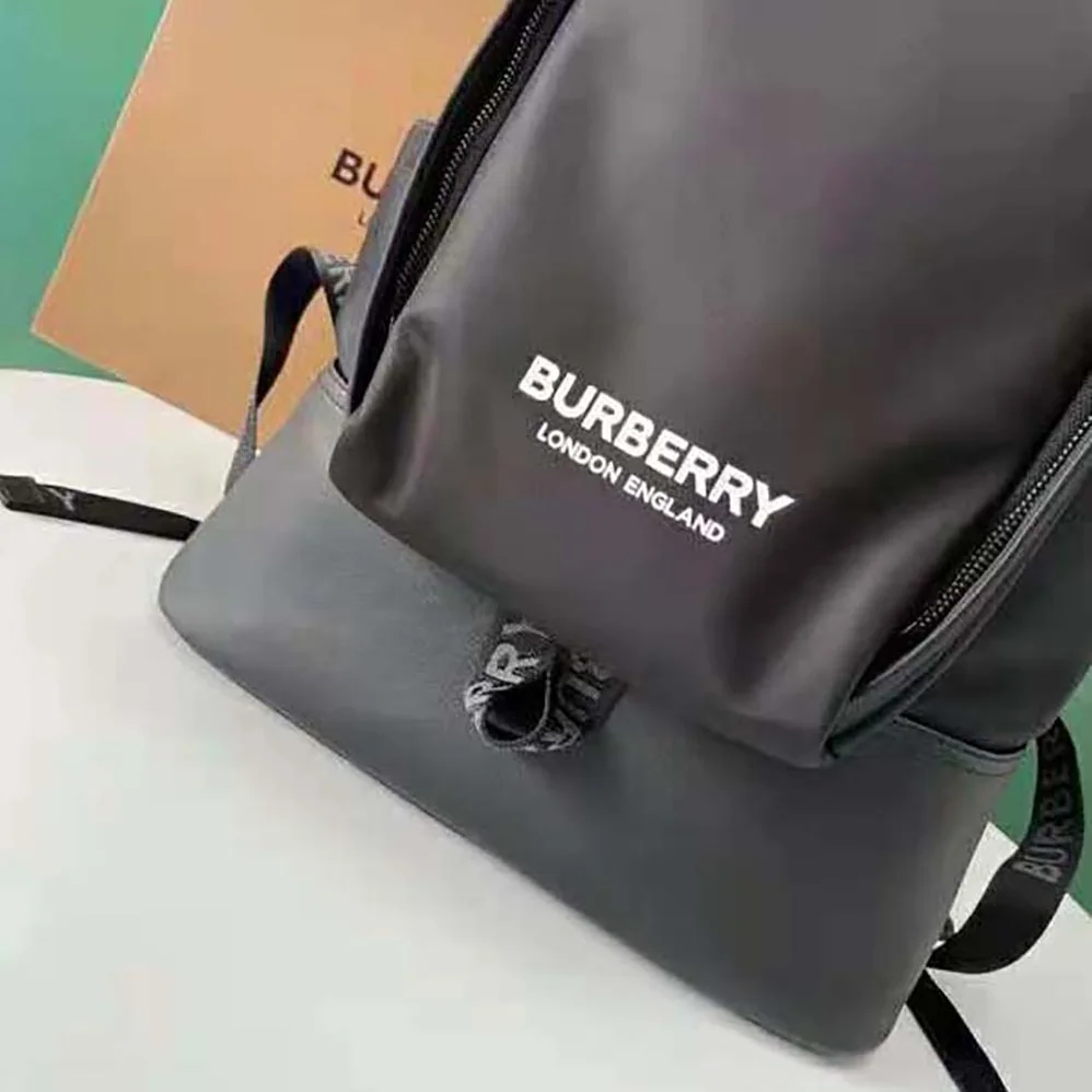 Burberry Large Logo Print Nylon and Leather Backpack for Women in Black