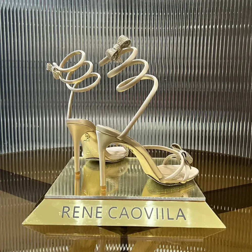 Rene Caovilla Cleo Nude Sandal with Bows 105 for Women Rene Caovilla Cleo Nude Sandal with Bows 105 for Women