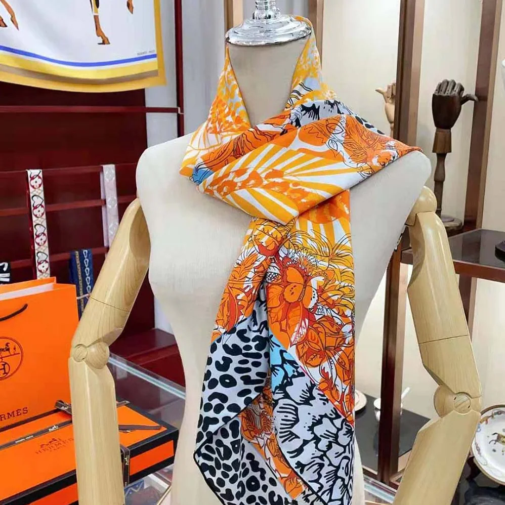 Hermes Jungle Love Stamped Scarf 70 in Silk Twill with Hand-Rolled Edges for Women in Red
