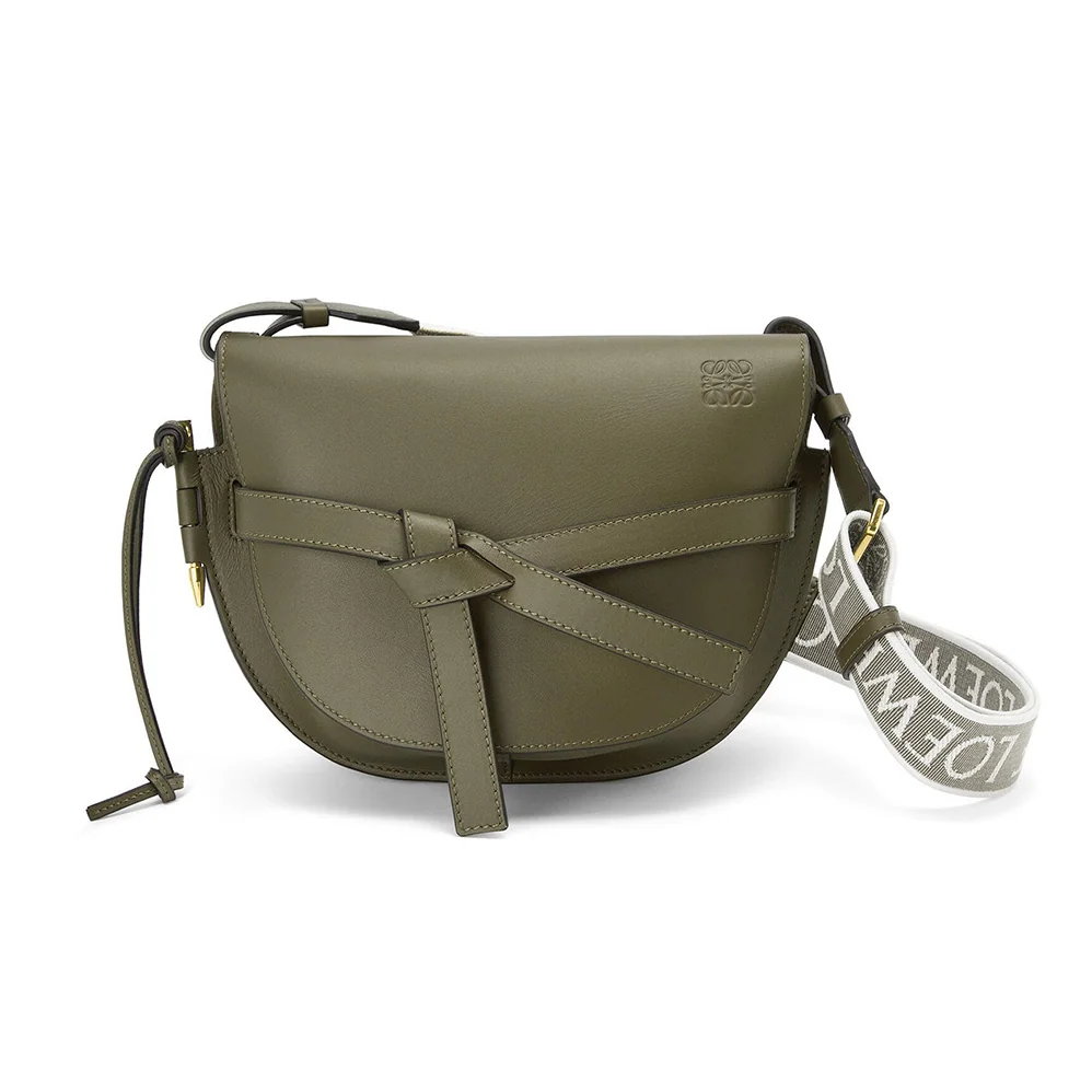 Loewe Small Gate Bag in Soft Calfskin and Jacquard for Women in Green Loewe Small Gate Bag in Soft Calfskin and Jacquard for Women in Green