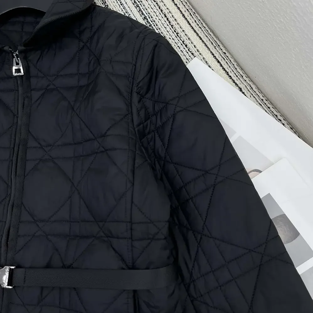 Dior Macrocannage Belted Peacoat Black Quilted Technical Taffeta for Women Dior Macrocannage Belted Peacoat Black Quilted Technical Taffeta for Women