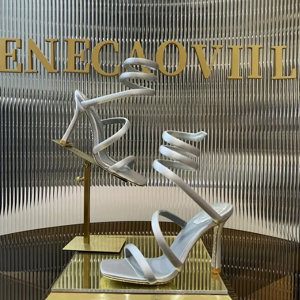 Rene Caovilla Cleopatra Silver Satin Sandal 105 for Women Rene Caovilla Cleopatra Silver Satin Sandal 105 for Women
