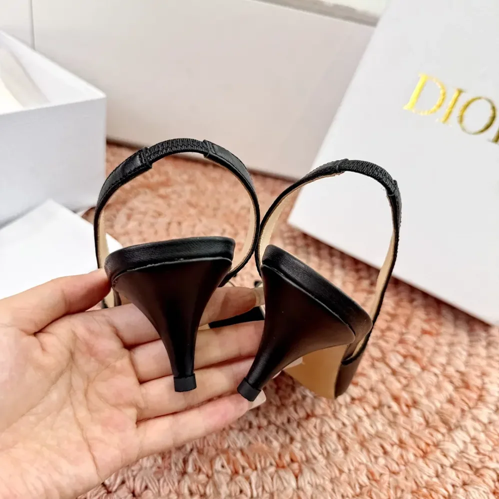 Dior Bow Heeled Slingback Sandal Black Lambskin for Women