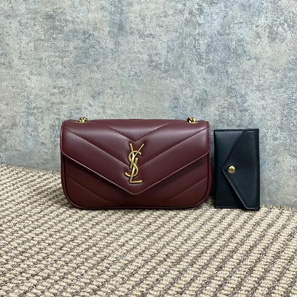 Saint Laurent YSL Loulou Mini in Lambskin for Women in Bordeaux Saint Laurent YSL Loulou Mini in Lambskin for Women in Bordeaux