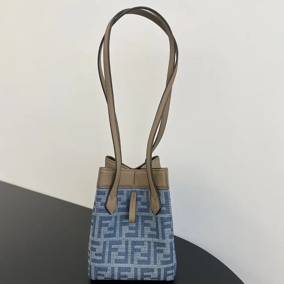 Fendi Origami Mini Light Blue FF Denim Fabric Mini Bag that Can be Transformed for Women