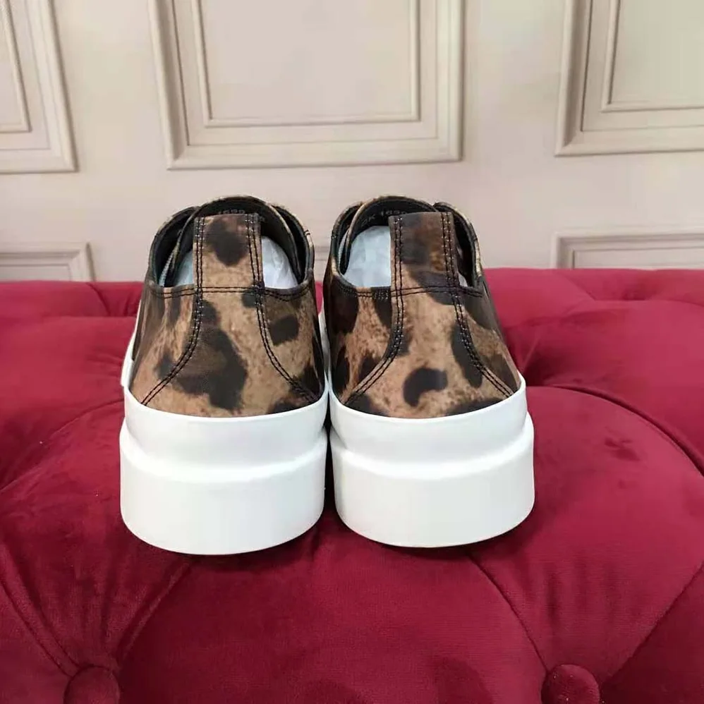 Dolce Gabbana D&G Cotton Drill Portofino Light Sneakers with Leopard Print and DG Logo for Women