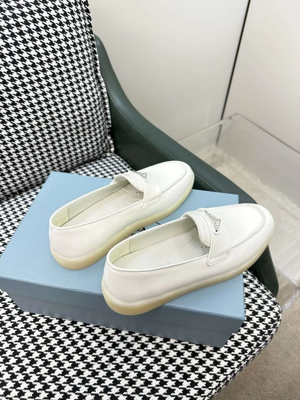 Prada Brushed Loafers White