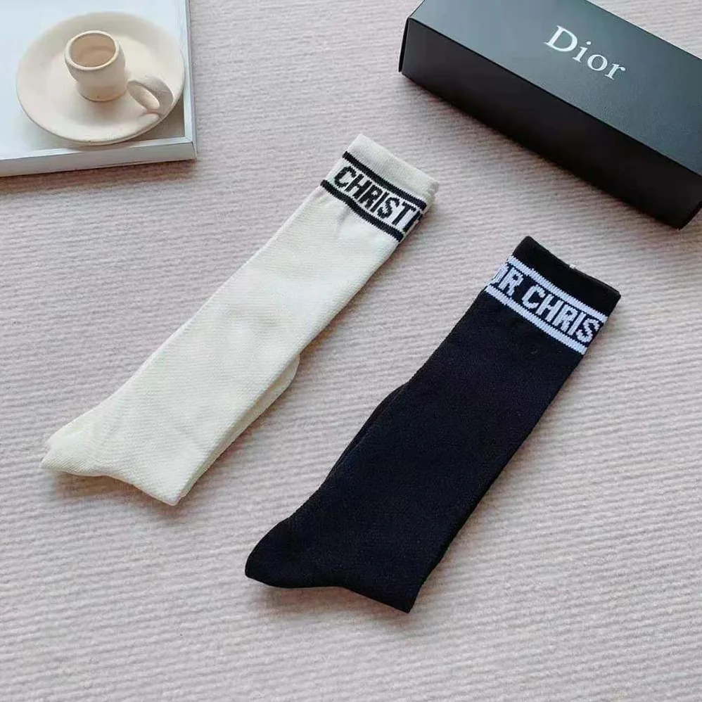 Dior Sporty High Socks White Black and Royal Blue Cotton for Women Dior Sporty High Socks White Black and Royal Blue Cotton for Women