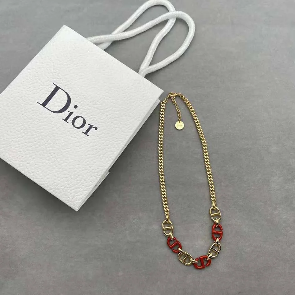 Dior CD Navy Necklace Gold-Finish Metal and Raspberry Lacquer for Women
