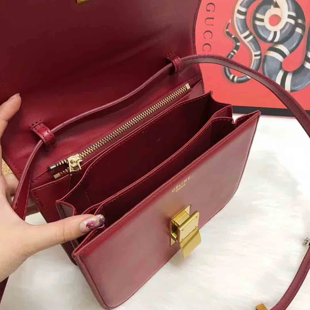 Celine Medium Classic Bag in Box Calfskin Leather in Maroon Celine Medium Classic Bag in Box Calfskin Leather in Maroon