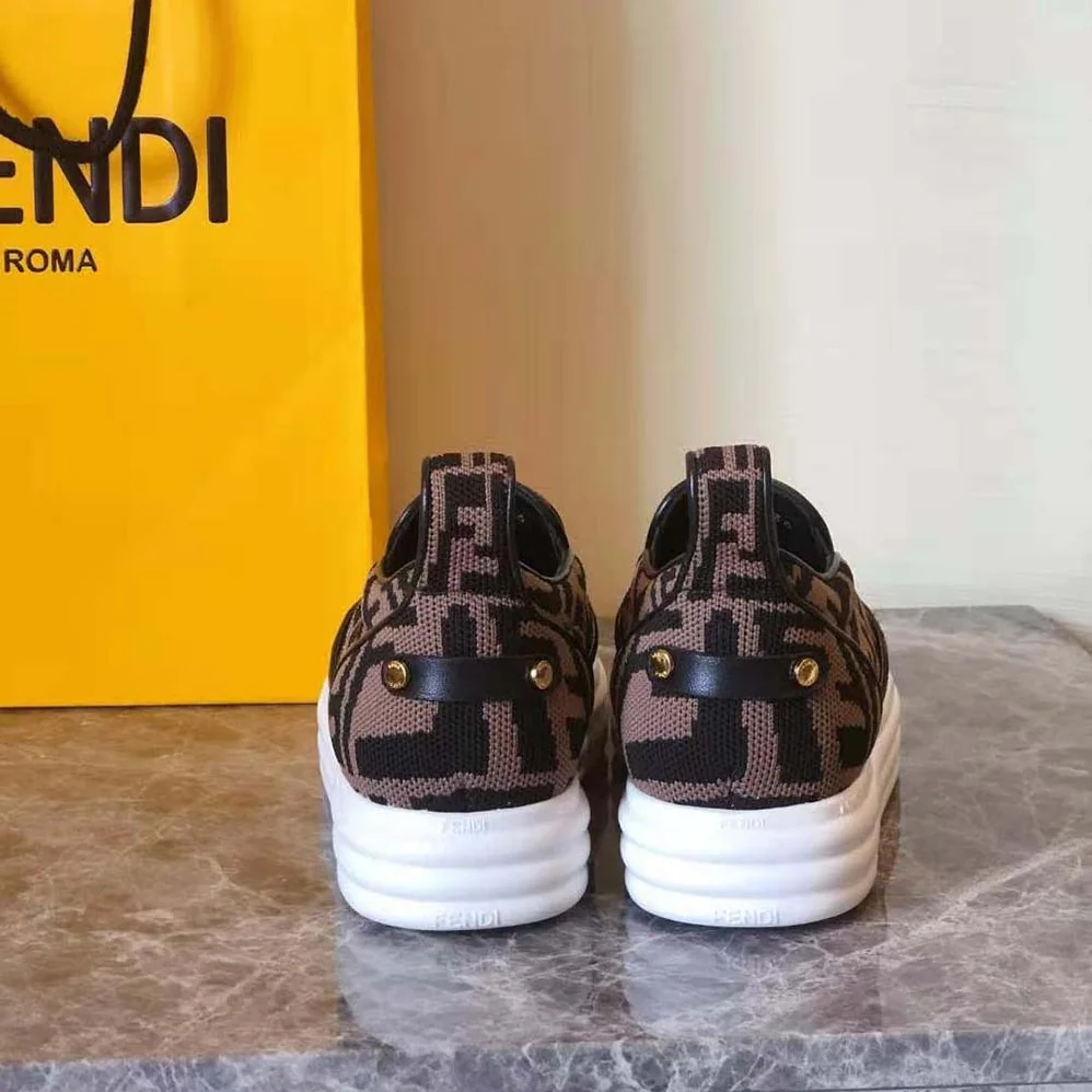 Fendi Rise Brown Fabric Slip Ons for Women