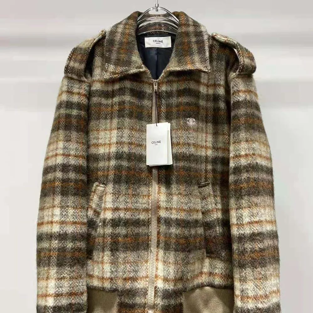 Celine Loose Teddy Jacket in Brushed Checked Tweed for Men Celine Loose Teddy Jacket in Brushed Checked Tweed for Men