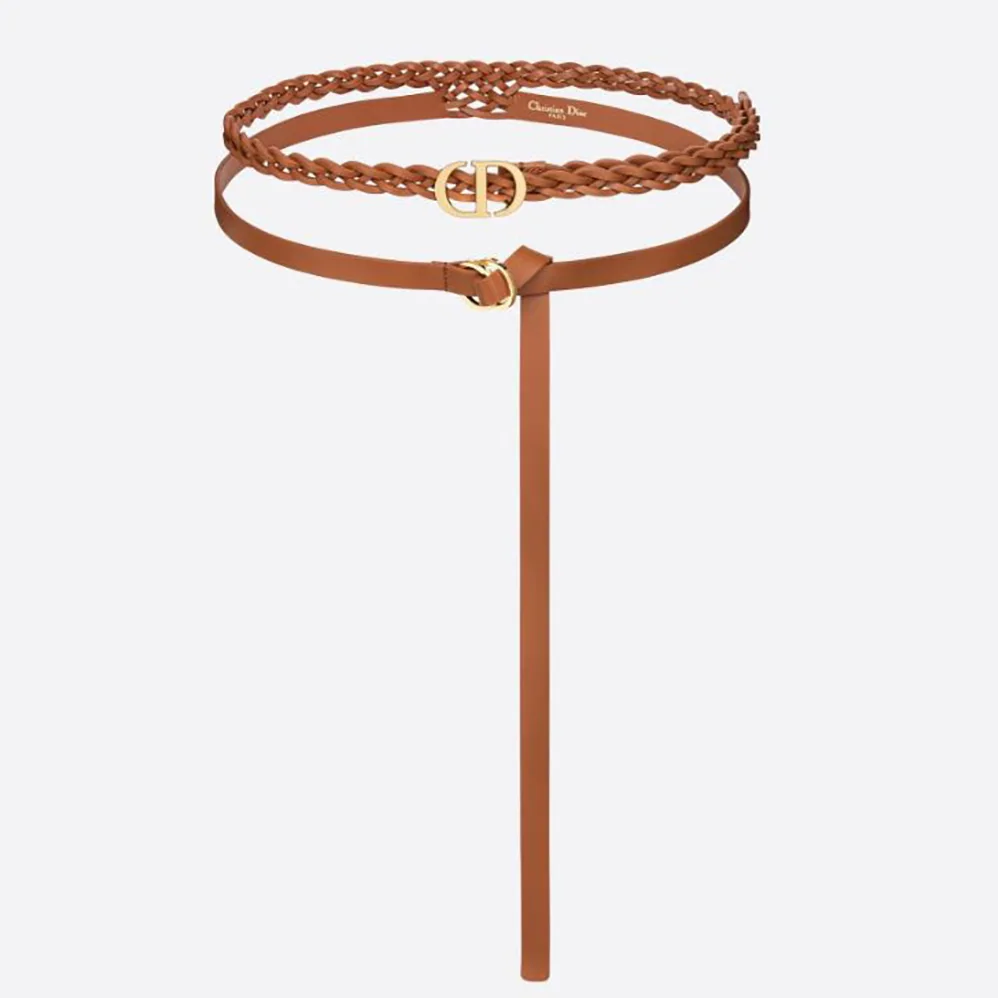 Dior DiorDouble belt Cognac-Color Smooth and Braided Calfskin 15 MM for Women Dior DiorDouble belt Cognac-Color Smooth and Braided Calfskin 15 MM for Women