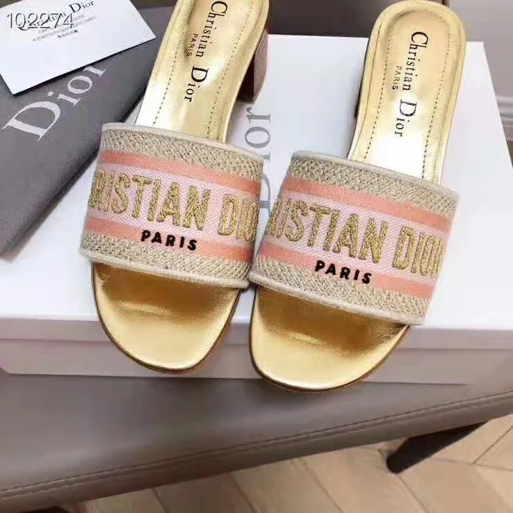 Dior Dway Mule in Embroidered Cotton for Women in Gold Dior Dway Mule in Embroidered Cotton for Women in Gold