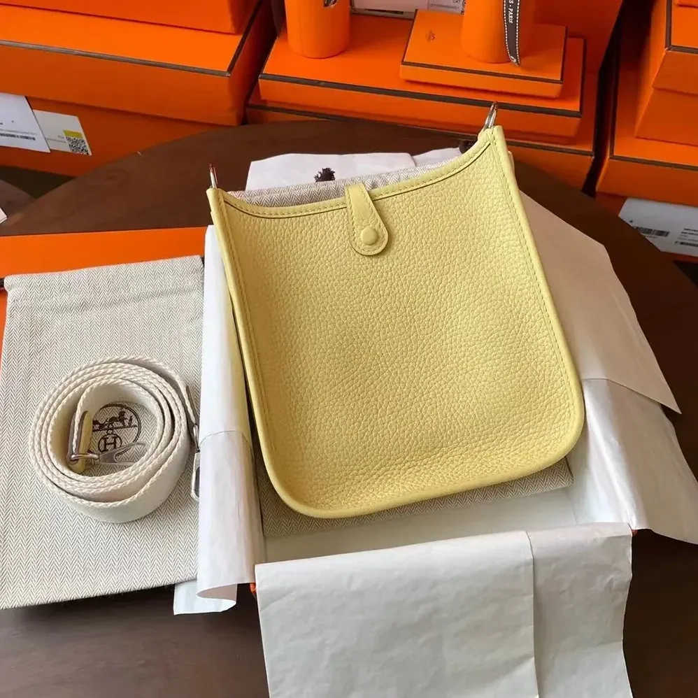 Hermes Evelyne 16 Amazone in Clemence Leather for Women in Yellow/Silver Hermes Evelyne 16 Amazone in Clemence Leather for Women in Yellow/Silver