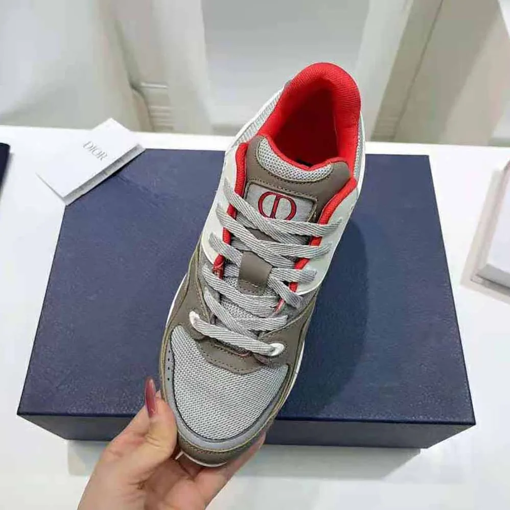 Dior B29 Sneaker Gray Technical Mesh and Suede with Brown Smooth Calfskin for Men