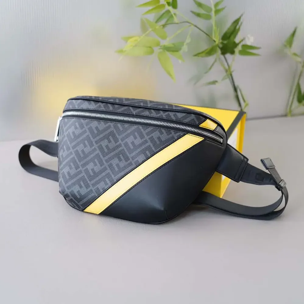 Fendi Diagonal Belt Bag Gray Fabric Belt Bag for Men in Yellow Fendi Diagonal Belt Bag Gray Fabric Belt Bag for Men in Yellow