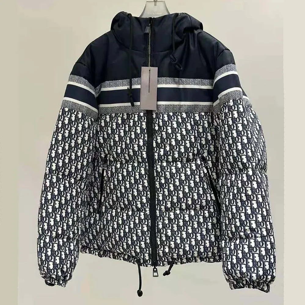 Dior Reversible Long Puffer Jacket Blue and Ecru Dior Oblique Quilted Technical Taffeta for Women